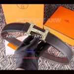 Perfect Replica Hermes Black Leather Belt With Pattern Gold Buckle